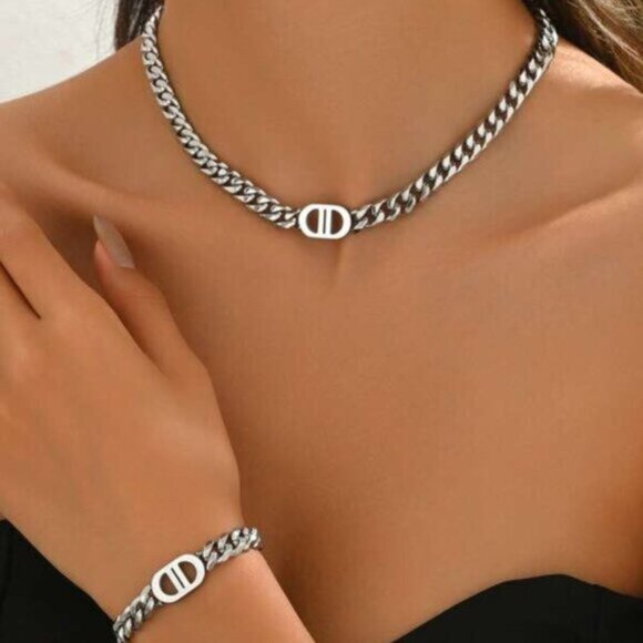 925 Sterling Silver Cuban Chain Necklace & Bracelet Set | Premium Quality - Picture 3 of 6